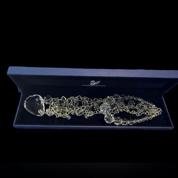 Swarovski Clear Crystal Teardrop Necklace – Rhodium Plated, Swan Logo, Boxed - Picture 3 of 15